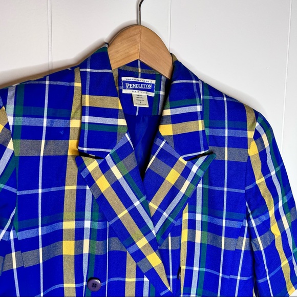 Pendleton Vintage Blue Plaid Short Sleeves Blazer Women’s Sz 6 Rayon - Picture 4 of 5